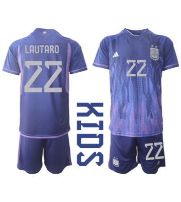 Lacne Dětský Futbalové dres Argentína Lautaro Martinez #22 MS 2022 Krátky Rukáv - Preč (+ trenírky)